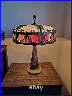Antique Art Nouveau c. 1915 Georgeous Slag Glass Lamp Working 26 x 18