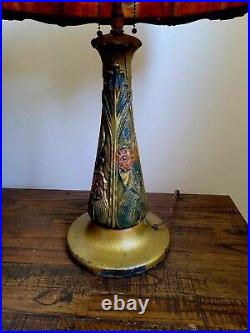 Antique Art Nouveau c. 1915 Georgeous Slag Glass Lamp Working 26 x 18