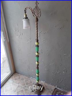 Antique Art deco Vaseline Jadeite Glass Bridge Lamp