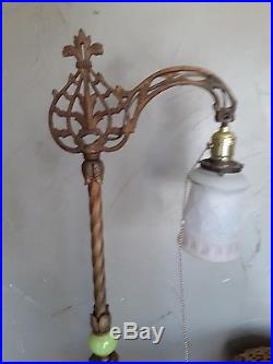 Antique Art deco Vaseline Jadeite Glass Bridge Lamp