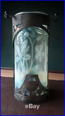 Antique Arts And Crafts Vaseline Uranium Glass Hall Lantern Ceiling Light 1900