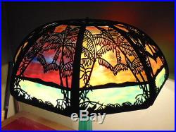 Antique Arts Craft Mission Nouveau Stained Glass Tropical Sunset Table Lamp