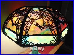 Antique Arts Craft Mission Nouveau Stained Glass Tropical Sunset Table Lamp