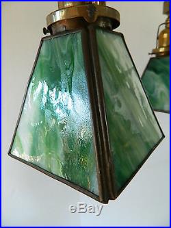 Antique Arts & Crafts 5 Light Slag Glass Hanging Ceiling Lamp Bryant Sockets
