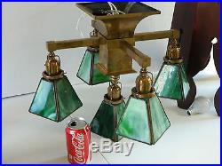Antique Arts & Crafts 5 Light Slag Glass Hanging Ceiling Lamp Bryant Sockets