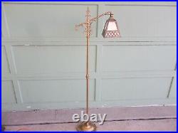 Antique Arts & Crafts Art Nouveau Bridge Arm Floor Lamp with Slag Glass Shade 767