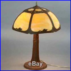 Antique Arts & Crafts Bent Slag Glass Table Lamp by Bradley & Hubbard circa 1920