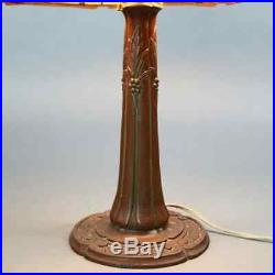 Antique Arts & Crafts Bent Slag Glass Table Lamp by Bradley & Hubbard circa 1920