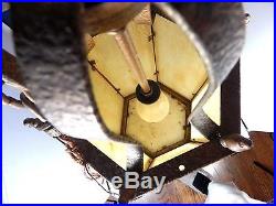 Antique Arts & Crafts Gilt Metal Slag Glass Hexagonal Pendant Lamp Chandelier