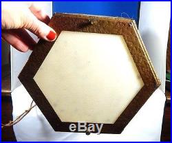 Antique Arts & Crafts Gilt Metal Slag Glass Hexagonal Pendant Lamp Chandelier