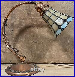 Antique Arts Crafts HANDEL Articulating Piano Lamp with Orig Stained Glass Shade
