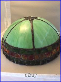 Antique Arts & Crafts Leaded Slag Panel Chunk Jewell Glass Lamp Shade
