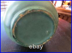 Antique Arts & Crafts Matte Green Pottery Lamp with Slag Glass Shade Weller Teco