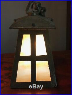 Antique Arts & Crafts / Mission Copper & Slag Glass Hanging Lamps Lanterns, 1900