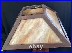 Antique Arts & Crafts Mission Oak Slag Stained Glass Desk Table Lamp 19.5 Tall
