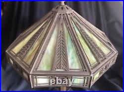 Antique Arts & Crafts Prairie School Slag Glass Lamp Signed Bradley & Hubbard