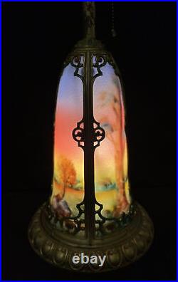 Antique Arts Crafts Reverse Painted Glass Lamp Handel Pittsburg Phoenix BASE