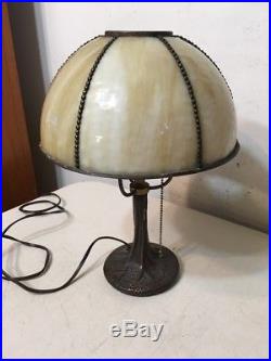 Antique Arts & Crafts Slag Glass Lamp Tree Trunk Base Handel Era Boudoir