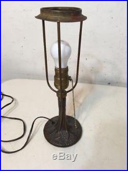 Antique Arts & Crafts Slag Glass Lamp Tree Trunk Base Handel Era Boudoir