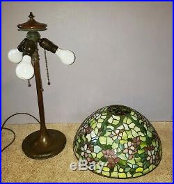 Antique Arts & Crafts Unique Apple Blossom Leaded Slag Stained Glass Table Lamp
