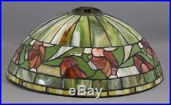 Antique Arts Nouveau Leaded Stained Glass & Bronze Lamp Shade with Flowers