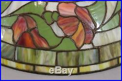 Antique Arts Nouveau Leaded Stained Glass & Bronze Lamp Shade with Flowers