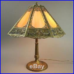 Antique Arts and Crafts Slag Glass Table Lamp