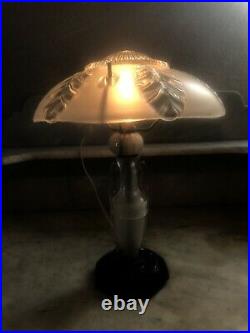 Antique Atomic  Table Lamp Etched Clear Art Glass Shades