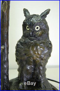 Antique Austrian Bronze Art Nouveau Deco Owl Glass Jeweled Arts And Crafts Lamp