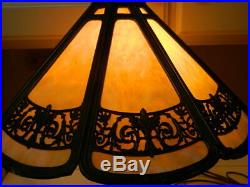 Antique B&H Art Deco Art Nouveau Slag Glass Lamp with Rare 4-Arm Spider Frame