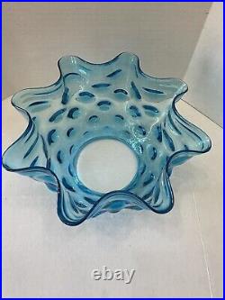 Antique Blue Hobnail Glass Victorian Oil Lamp Shade 4 Fitter Art Glass Gas