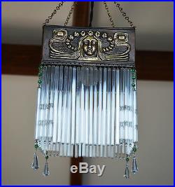 Antique Bohemian ART NOUVEAU 1920's Glass Tubes CEILING LIGHT LAMP Fixture