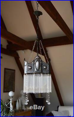 Antique-Bohemian-ART-NOUVEAU-1920s-Glass-Tubes-CEILING-LIGHT-LAMP-Fixture