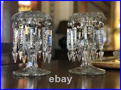 Antique Bohemian Cut Crystal Mantle Lusters 20 Lusters Glows Green