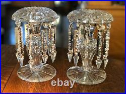 Antique Bohemian Cut Crystal Mantle Lusters 20 Lusters Glows Green