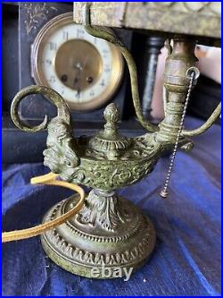 Antique Bradley & Hubbard Aladdin Genie Lamp Arts & Craft Glass Shade damaged
