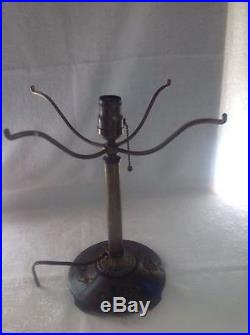 Antique Bradley & Hubbard Arts & Crafts Slag Glass Table Lamp with Metal Overlay