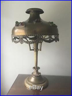 Antique Bradley & Hubbard Brass Jeweled Shade Lamp Mission Arts Crafts