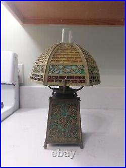 Antique Bradley Hubbard Green Frogskin Oil Lamp