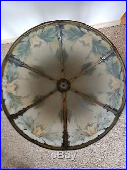 Antique Bradley & Hubbard Lamp-6 Panel Reverse Painted Glass-Arts & Crafts