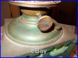 Antique Bradley & Hubbard Slag Glass Cast Iron Arts & Crafts Mission Oil Lamp