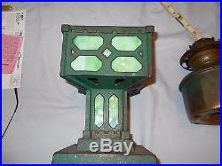 Antique Bradley & Hubbard Slag Glass Cast Iron Arts & Crafts Mission Oil Lamp