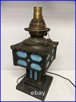 Antique Bradley & Hubbard Slag Glass and Cast Iron Lamp Base Mission Style Arts