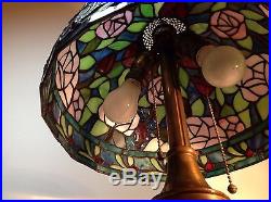 Antique Bradley and Hubbard Table Lamp Arts & Crafts Slag Glass Tiffany Shade