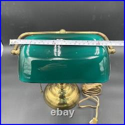 Antique Brass Green Glass Shade Bankers Desk Lamp Adjustable