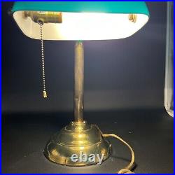 Antique Brass Green Glass Shade Bankers Desk Lamp Adjustable