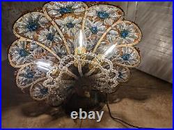 Antique Bronze Czechoslovakian Art Glass Beaded Peacock Lamp