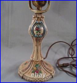 Antique Cast Iron Art Nouveau Pat. 1909 Table Lamp with Nuart Carnival Glass Shade