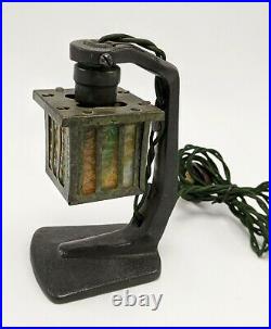 Antique Cast Iron Slag Glass Mission Arts and Crafts Night Light Miniature Lamp
