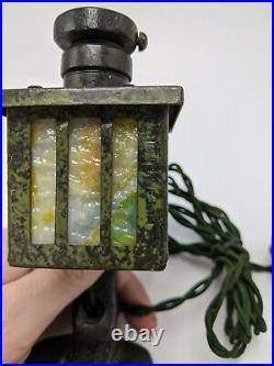 Antique Cast Iron Slag Glass Mission Arts and Crafts Night Light Miniature Lamp